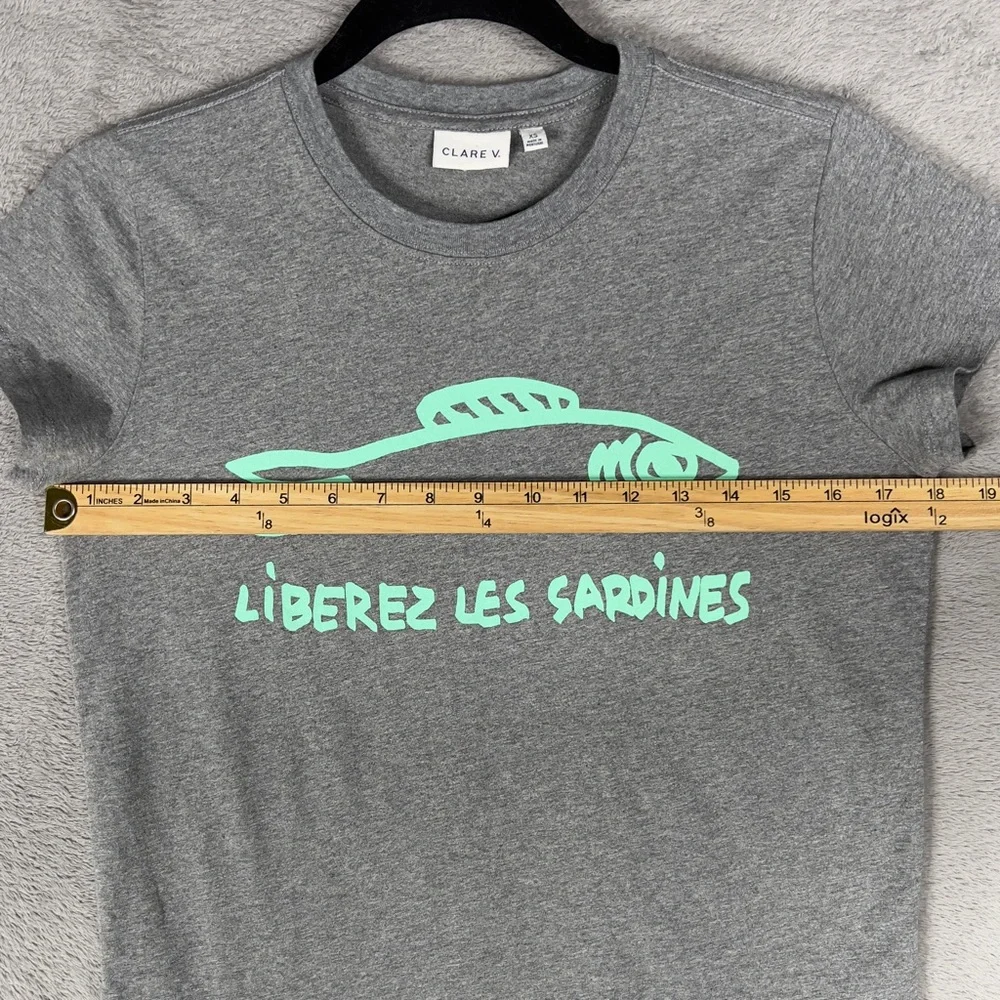 Clare V. Liberez Les Sardines Short Sleeve Shirt Women's XS Gray 100% Cotton - Picture 7 of 9